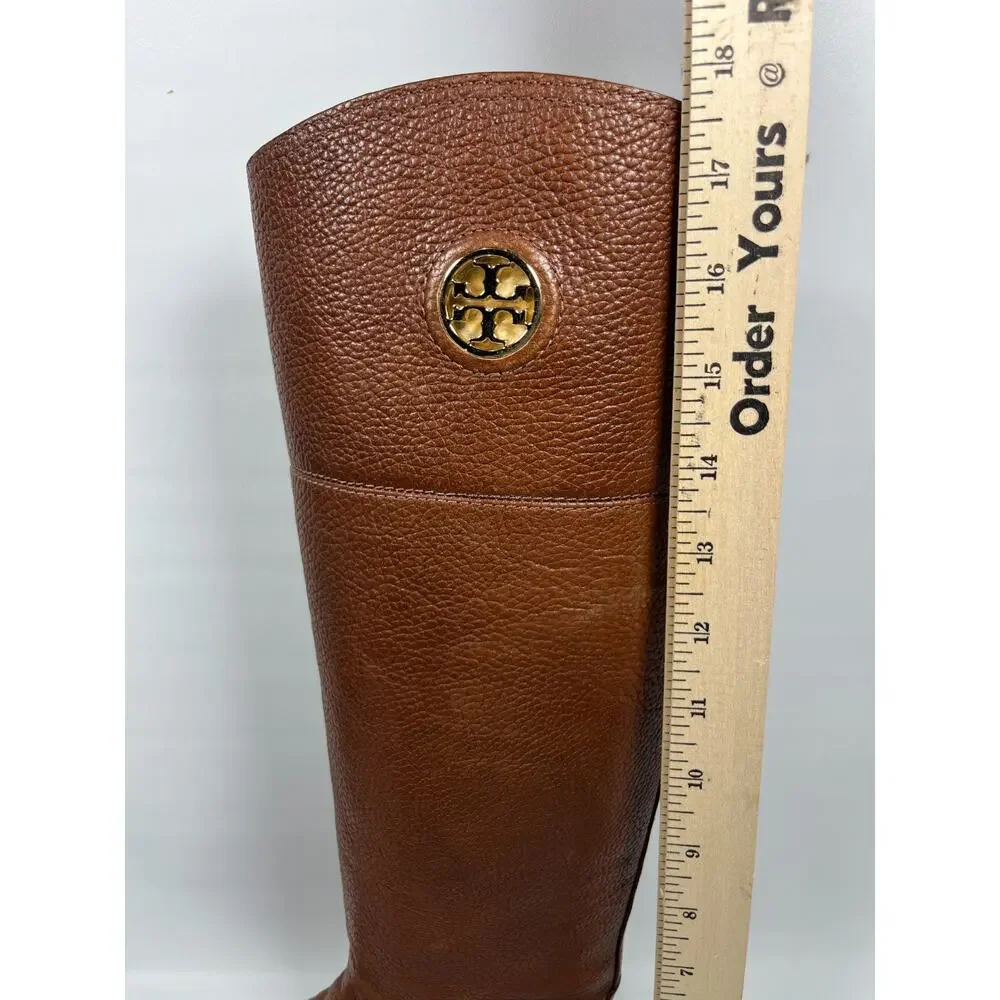 TORY BURCH Boots Womens 8M Junction Riding Equestrian Pebble Leather Brown